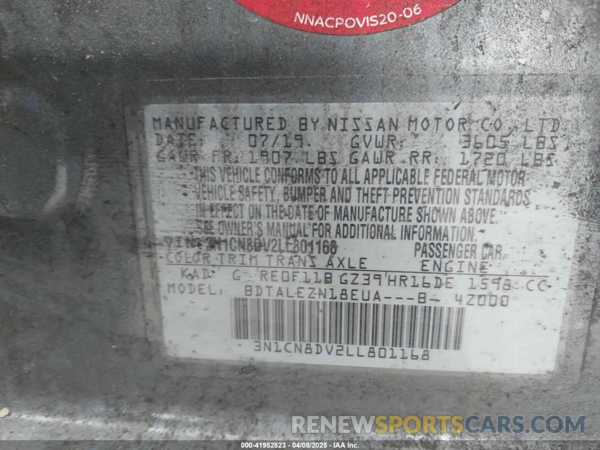 9 Photograph of a damaged car 3N1CN8DV2LL801168 NISSAN VERSA 2020