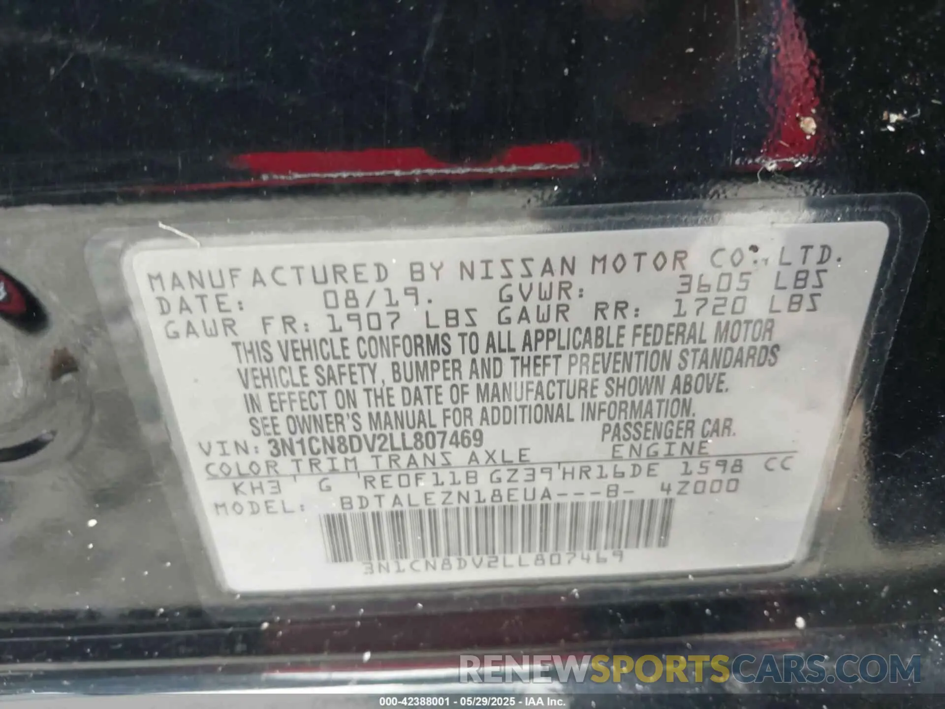 9 Photograph of a damaged car 3N1CN8DV2LL807469 NISSAN VERSA 2020