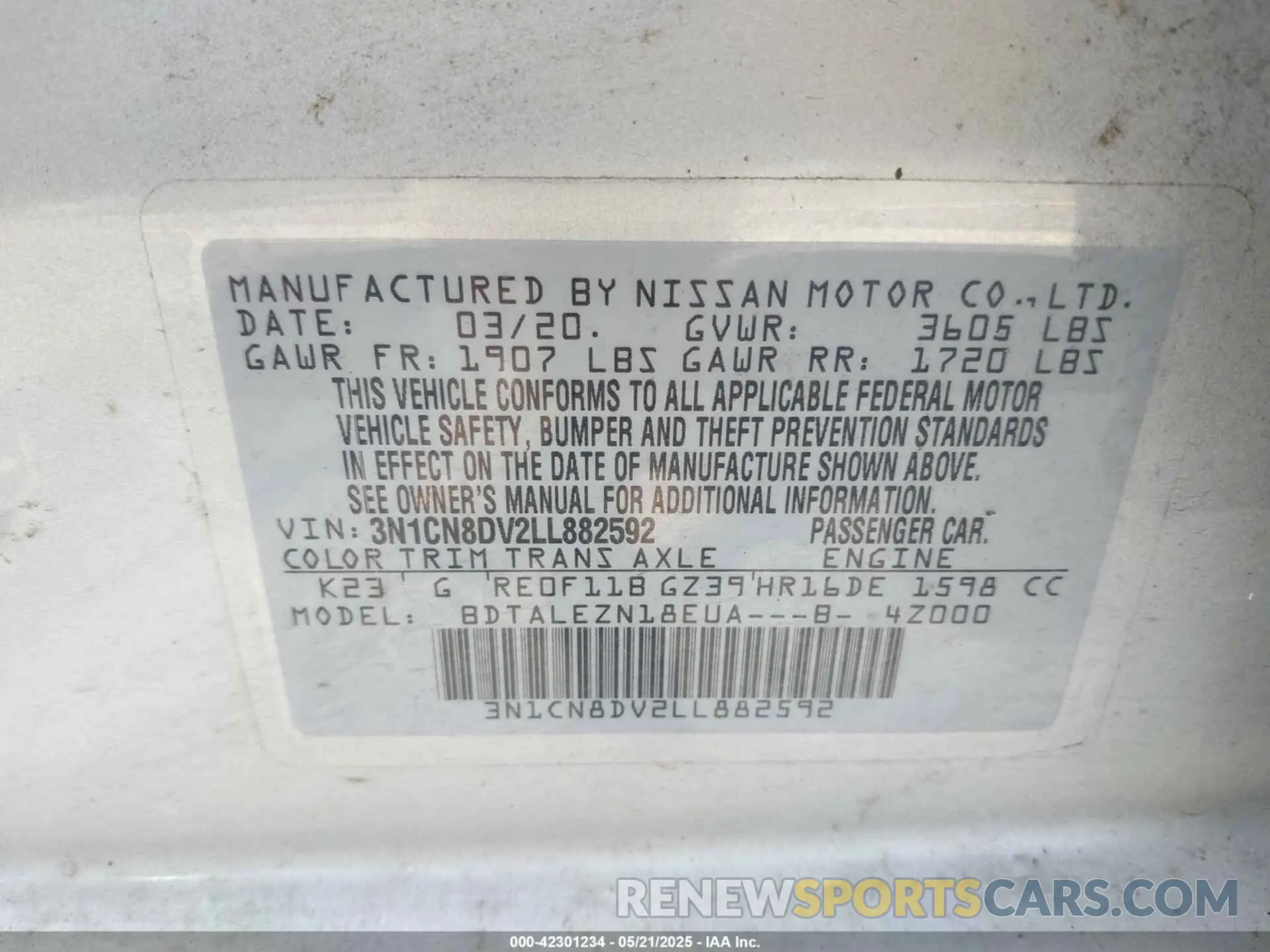 9 Photograph of a damaged car 3N1CN8DV2LL882592 NISSAN VERSA 2020