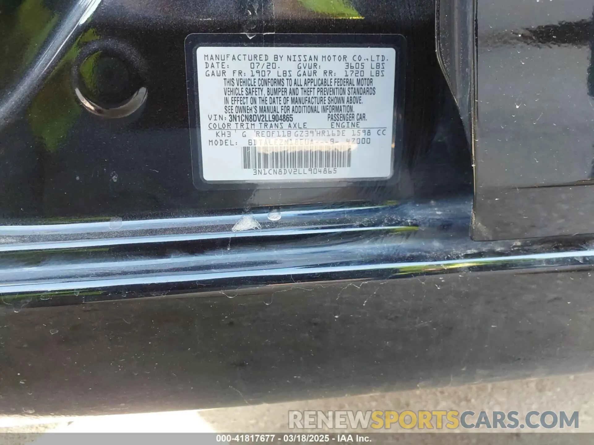 9 Photograph of a damaged car 3N1CN8DV2LL904865 NISSAN VERSA 2020