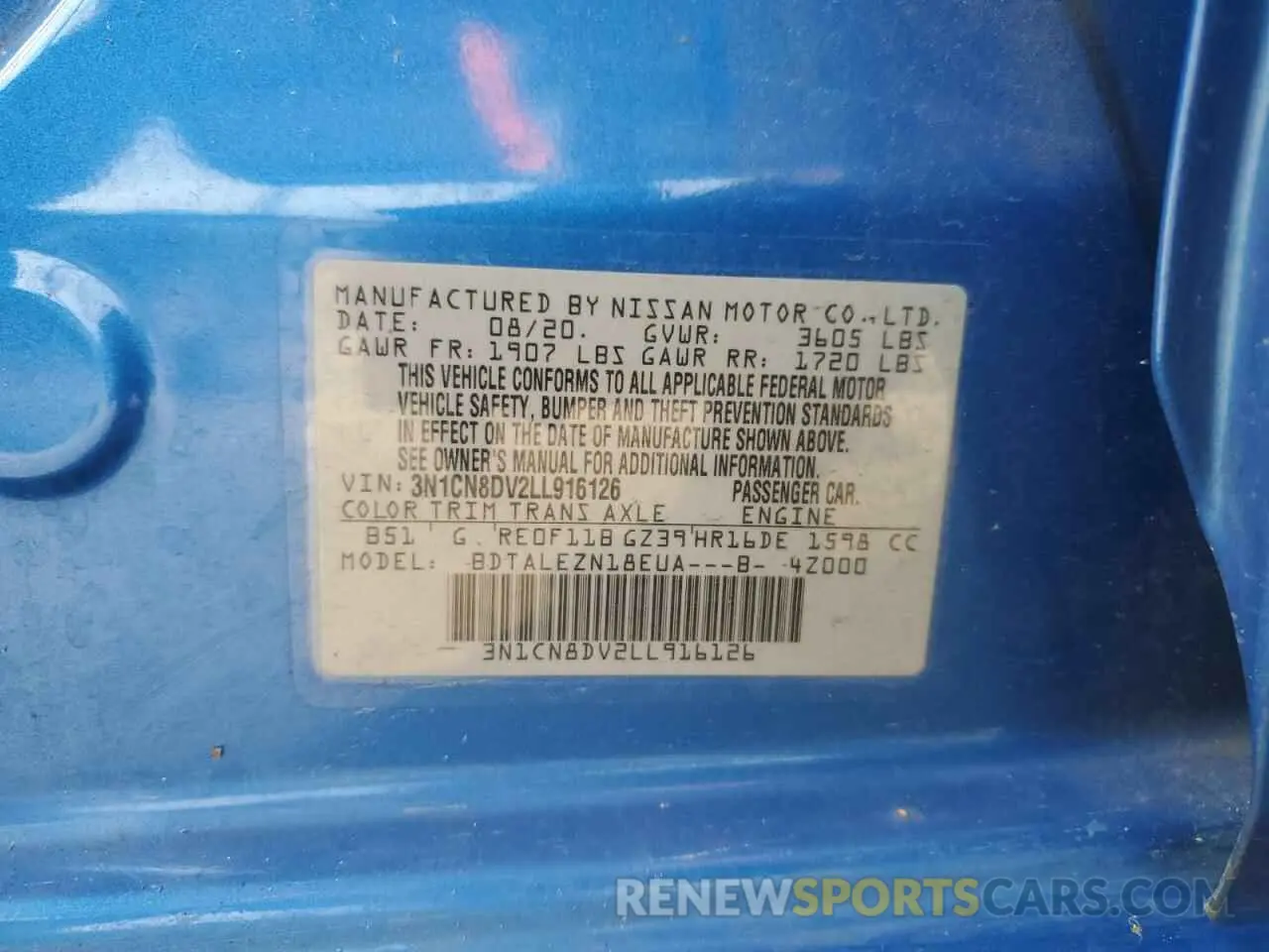 12 Photograph of a damaged car 3N1CN8DV2LL916126 NISSAN VERSA 2020