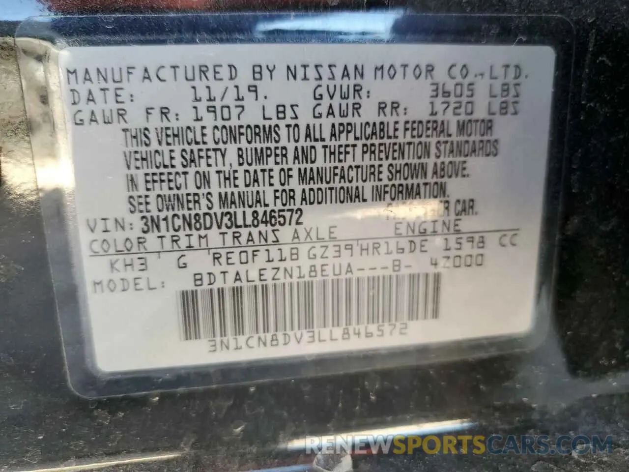 13 Photograph of a damaged car 3N1CN8DV3LL846572 NISSAN VERSA 2020
