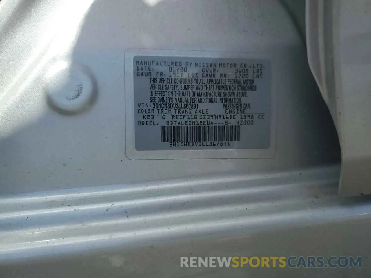 12 Photograph of a damaged car 3N1CN8DV3LL867891 NISSAN VERSA 2020
