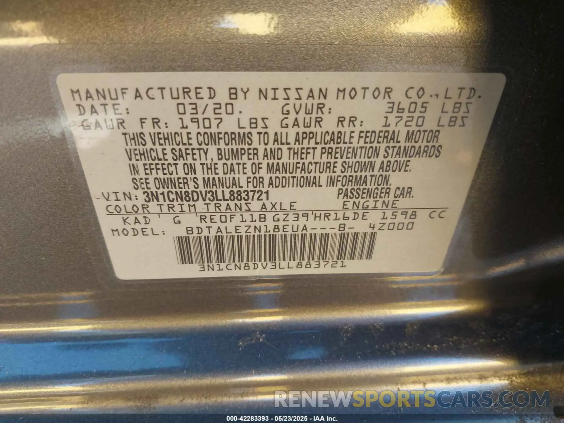 9 Photograph of a damaged car 3N1CN8DV3LL883721 NISSAN VERSA 2020