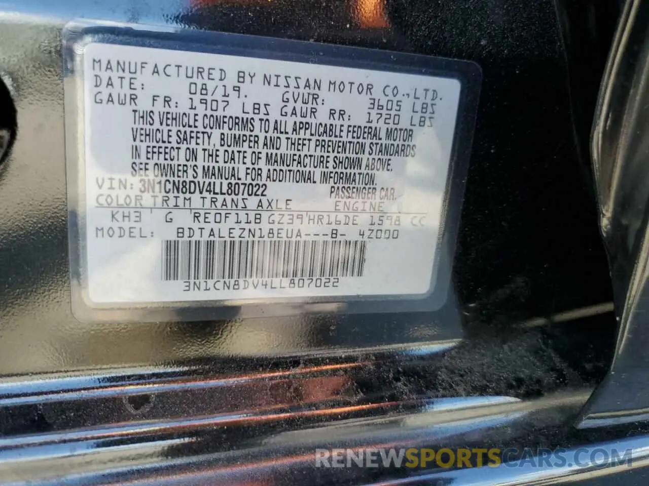 12 Photograph of a damaged car 3N1CN8DV4LL807022 NISSAN VERSA 2020