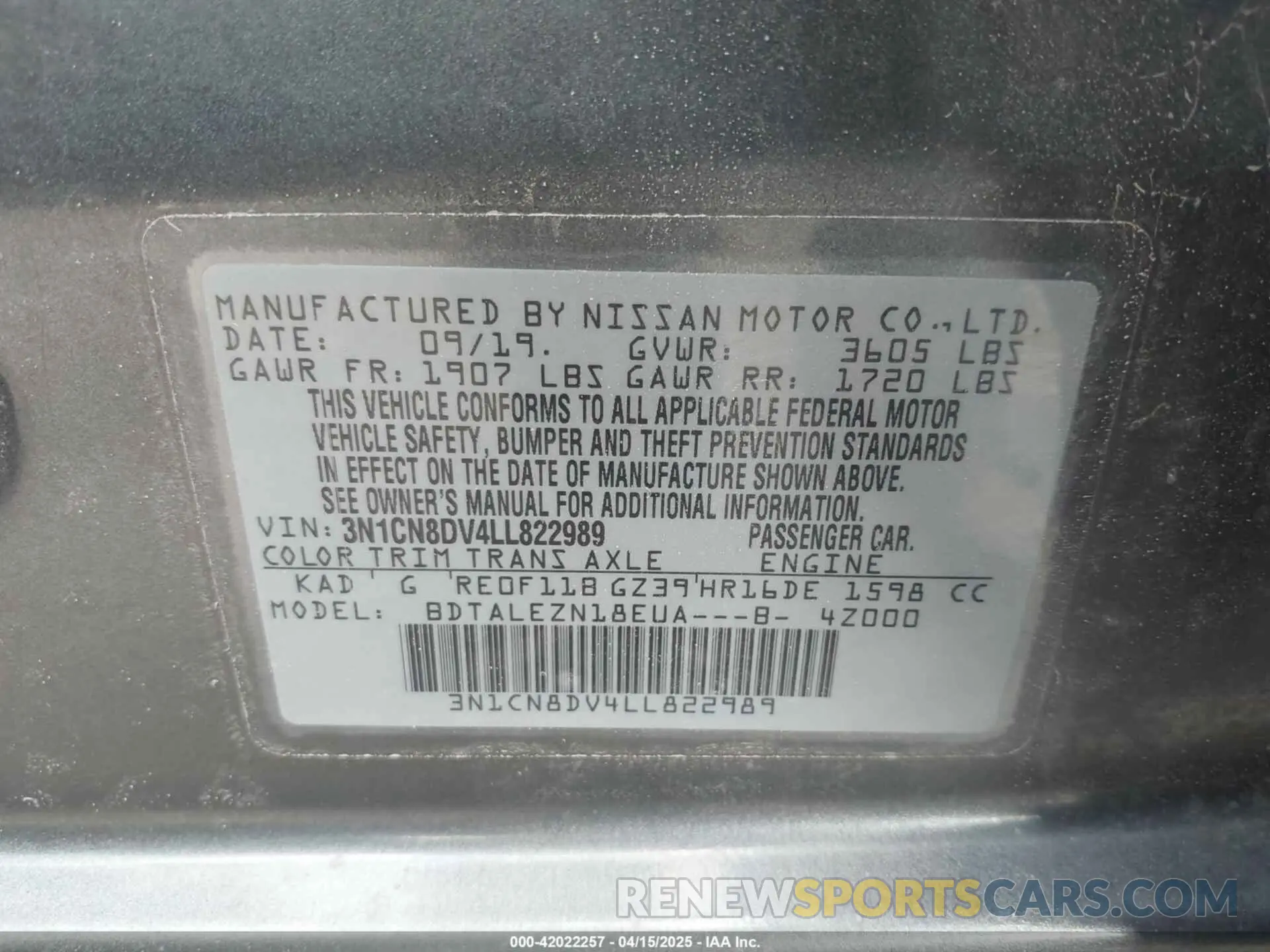 9 Photograph of a damaged car 3N1CN8DV4LL822989 NISSAN VERSA 2020