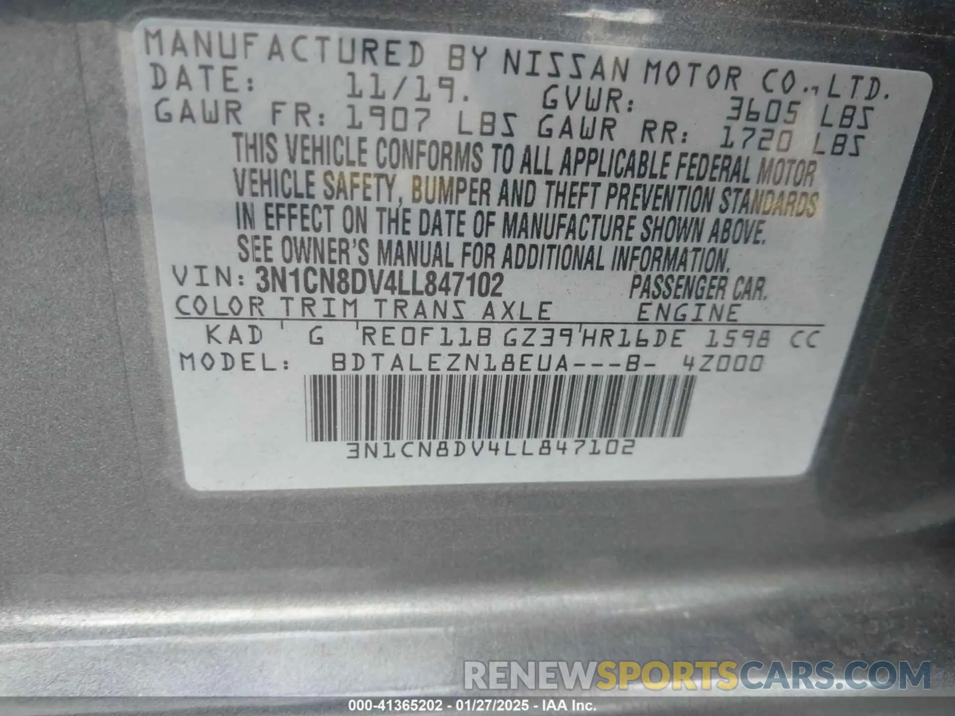 9 Photograph of a damaged car 3N1CN8DV4LL847102 NISSAN VERSA 2020