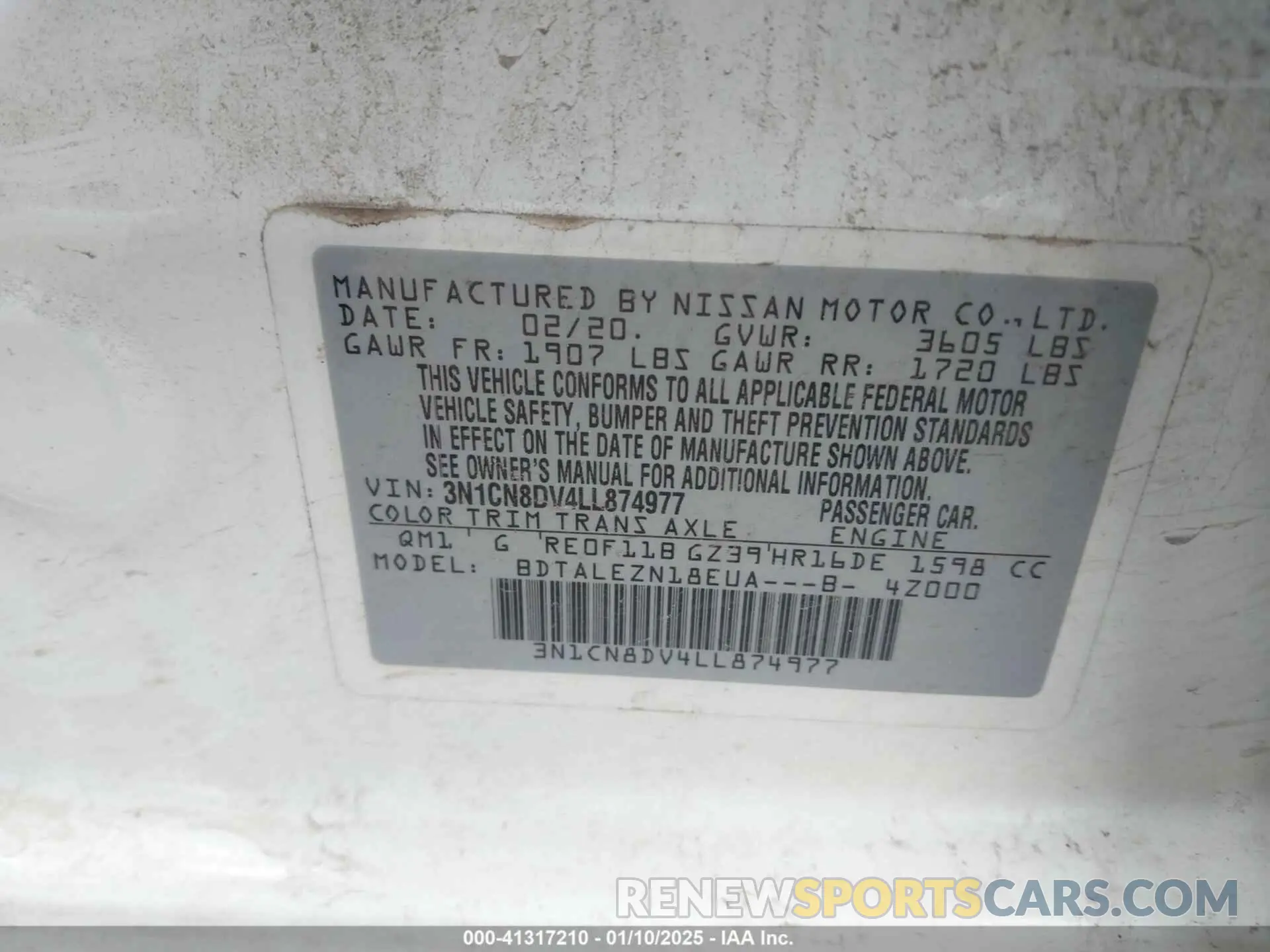 9 Photograph of a damaged car 3N1CN8DV4LL874977 NISSAN VERSA 2020