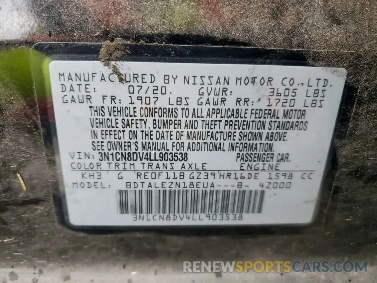 14 Photograph of a damaged car 3N1CN8DV4LL903538 NISSAN VERSA 2020
