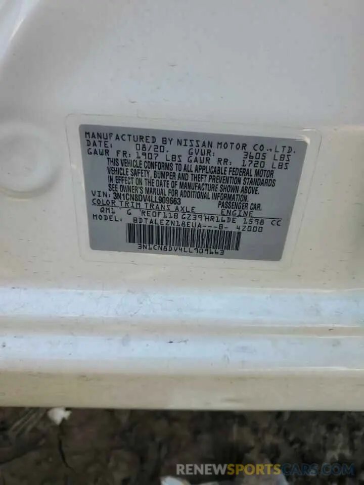 13 Photograph of a damaged car 3N1CN8DV4LL909663 NISSAN VERSA 2020