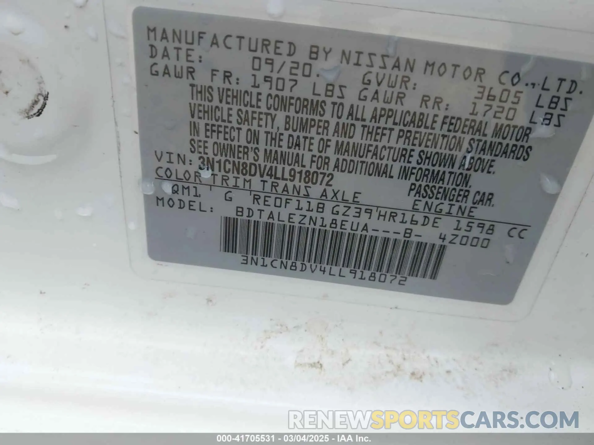 9 Photograph of a damaged car 3N1CN8DV4LL918072 NISSAN VERSA 2020