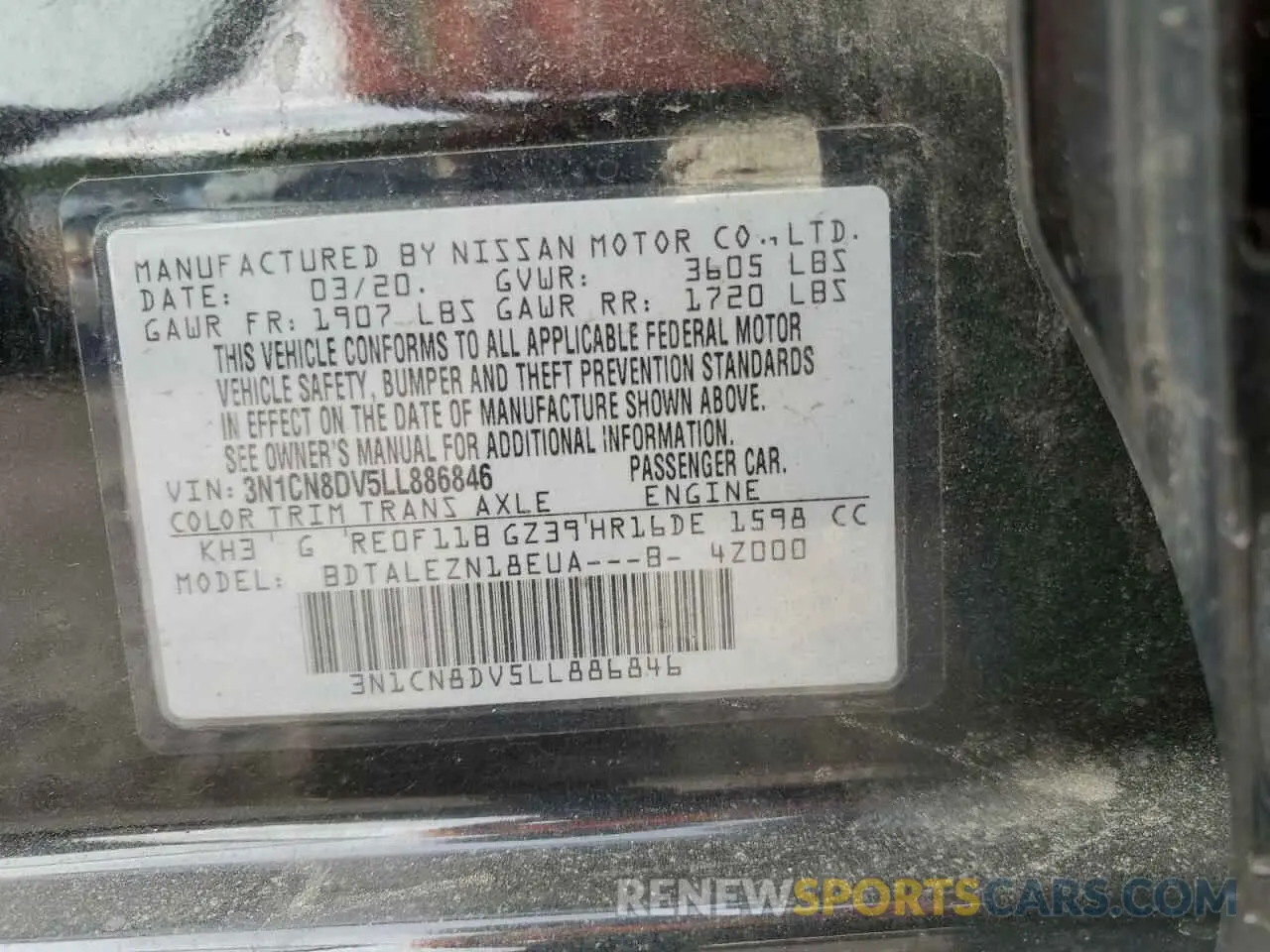 12 Photograph of a damaged car 3N1CN8DV5LL886846 NISSAN VERSA 2020