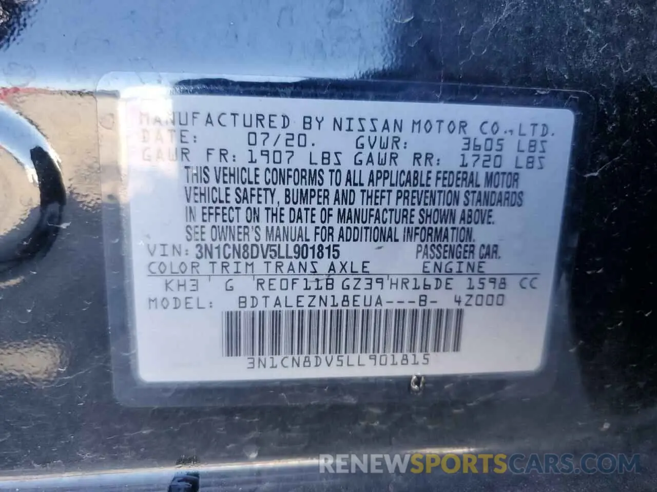 13 Photograph of a damaged car 3N1CN8DV5LL901815 NISSAN VERSA 2020