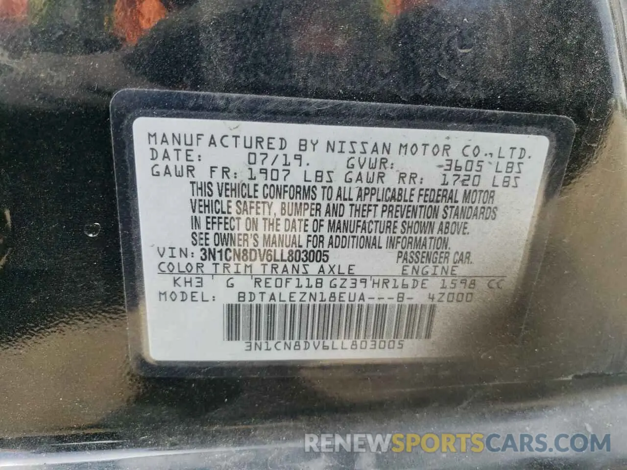 12 Photograph of a damaged car 3N1CN8DV6LL803005 NISSAN VERSA 2020