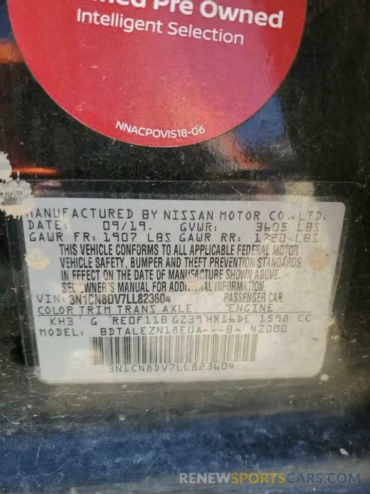 12 Photograph of a damaged car 3N1CN8DV7LL823604 NISSAN VERSA 2020