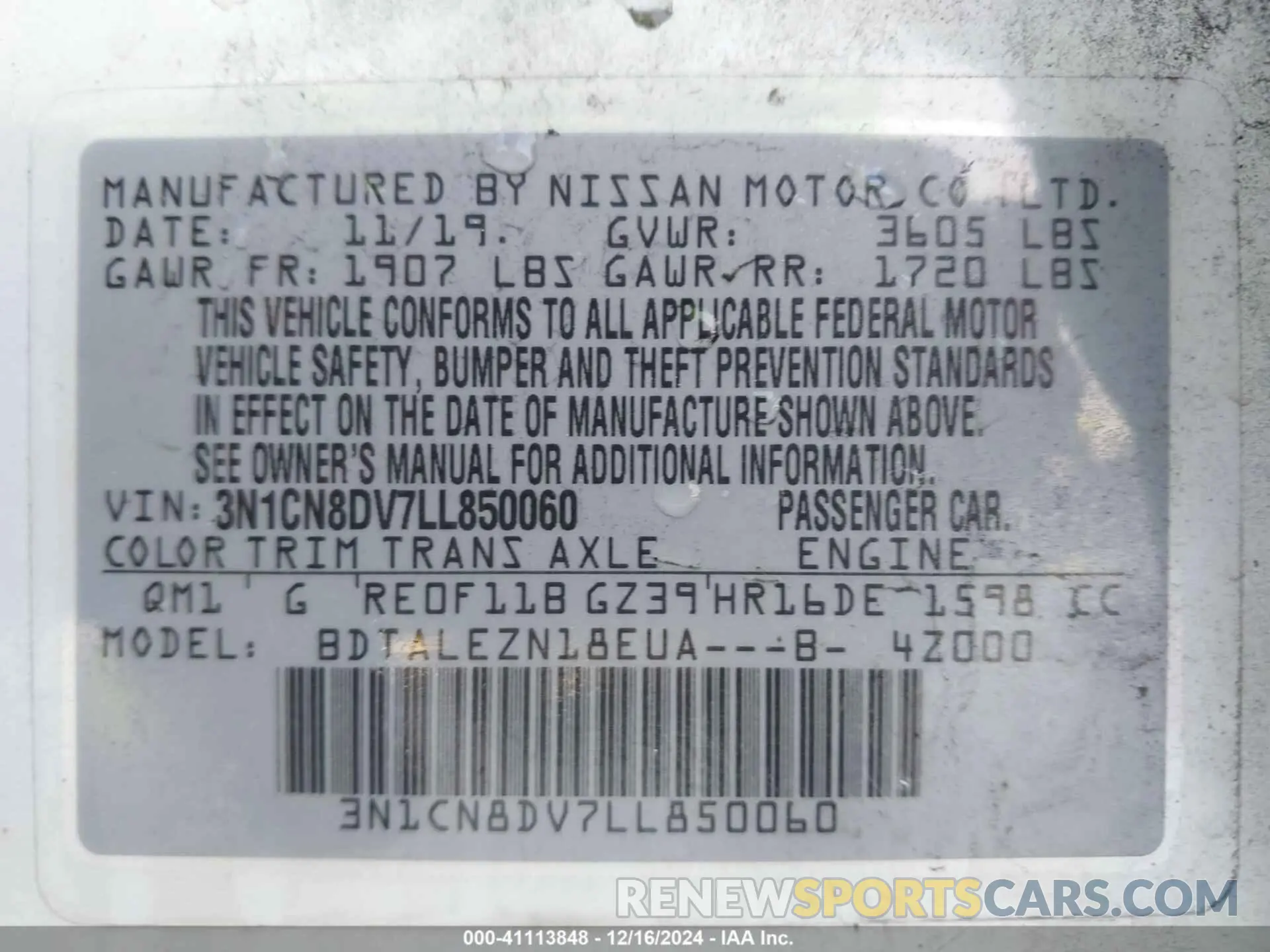 9 Photograph of a damaged car 3N1CN8DV7LL850060 NISSAN VERSA 2020