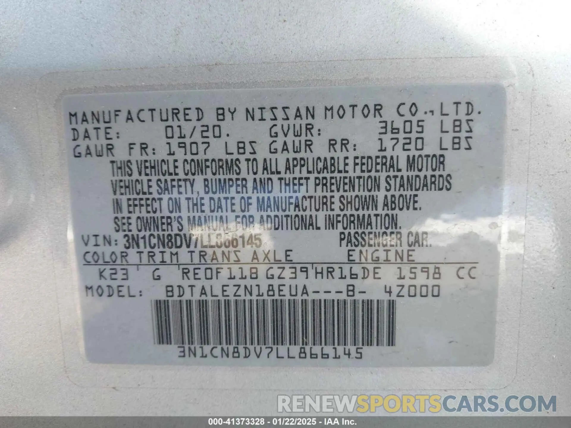 9 Photograph of a damaged car 3N1CN8DV7LL866145 NISSAN VERSA 2020
