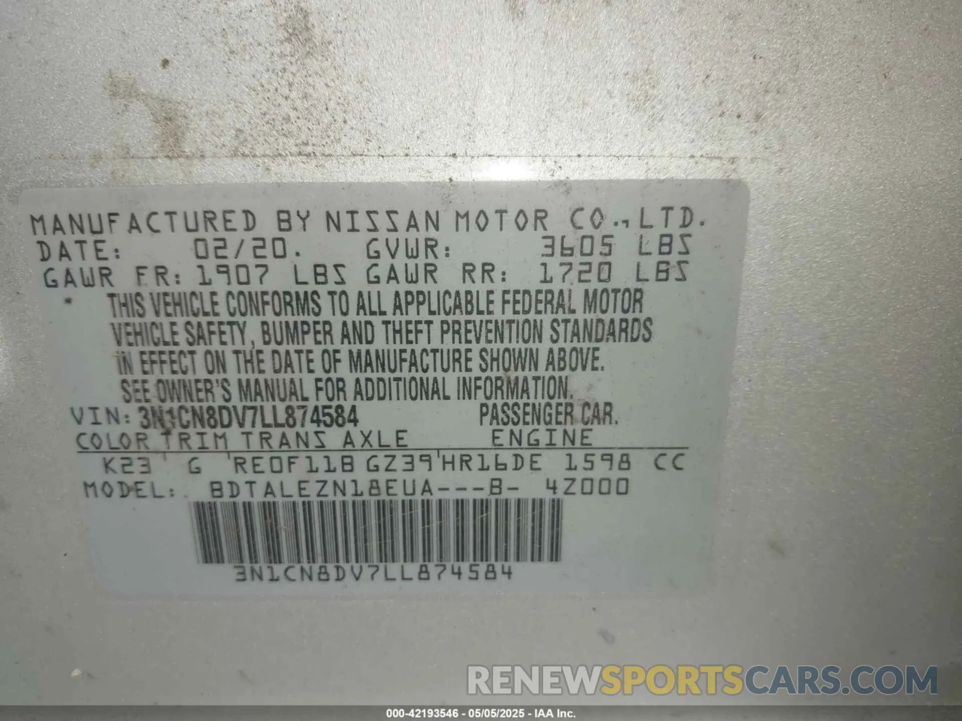 9 Photograph of a damaged car 3N1CN8DV7LL874584 NISSAN VERSA 2020