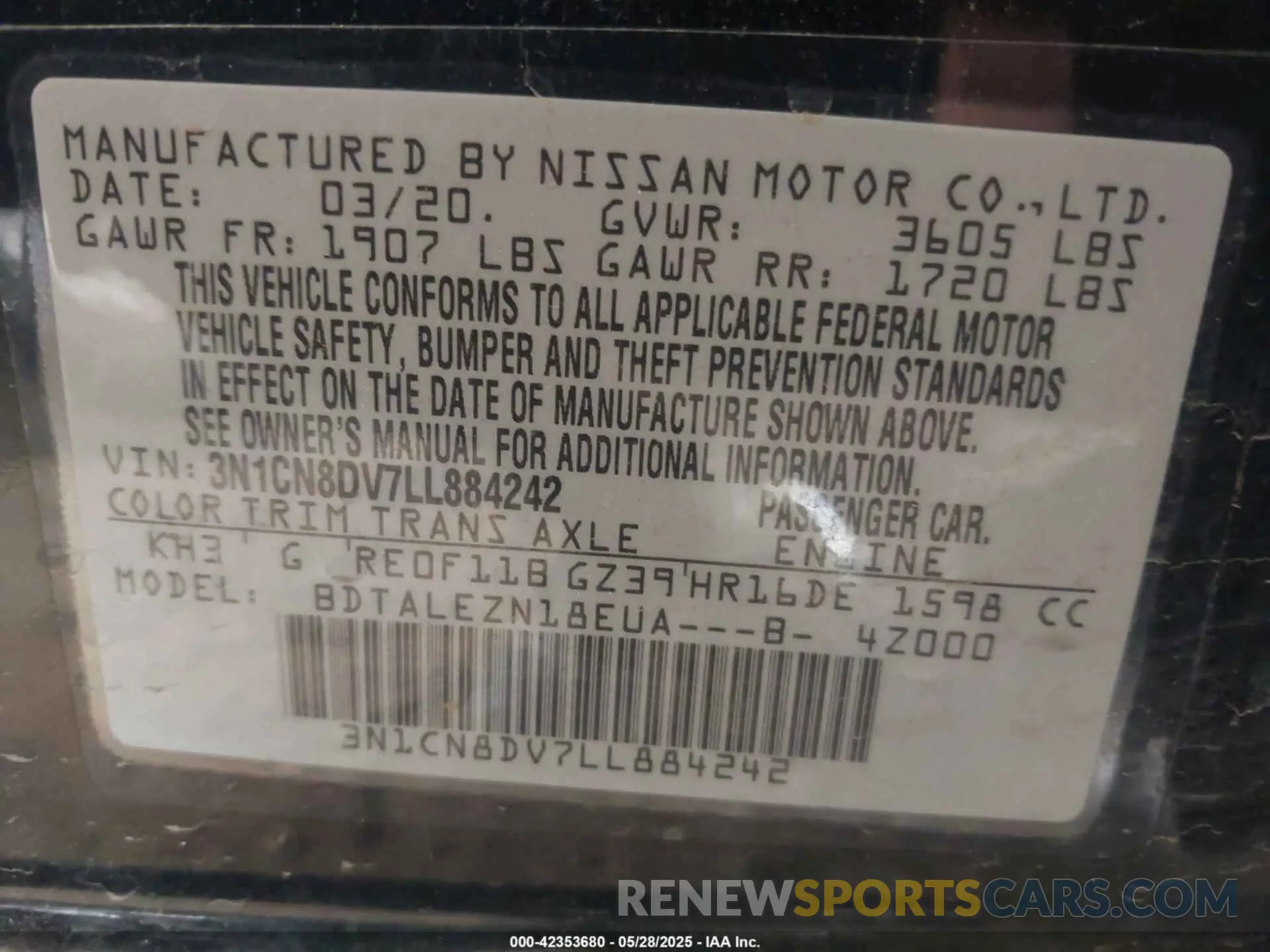 9 Photograph of a damaged car 3N1CN8DV7LL884242 NISSAN VERSA 2020