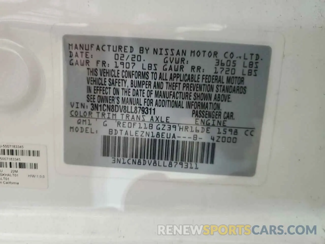 12 Photograph of a damaged car 3N1CN8DV8LL879311 NISSAN VERSA 2020