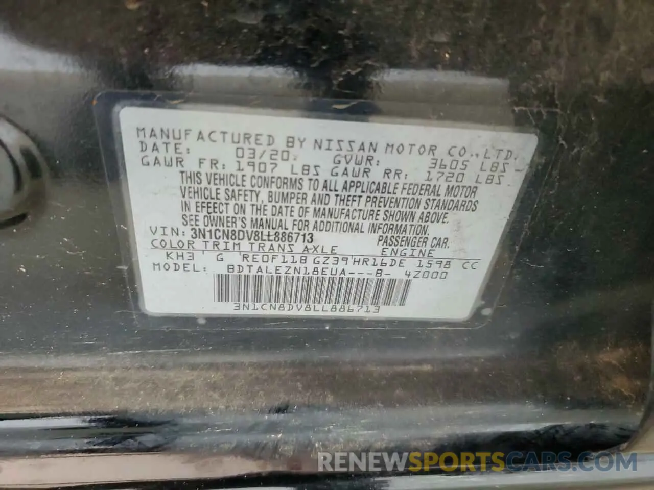 12 Photograph of a damaged car 3N1CN8DV8LL886713 NISSAN VERSA 2020