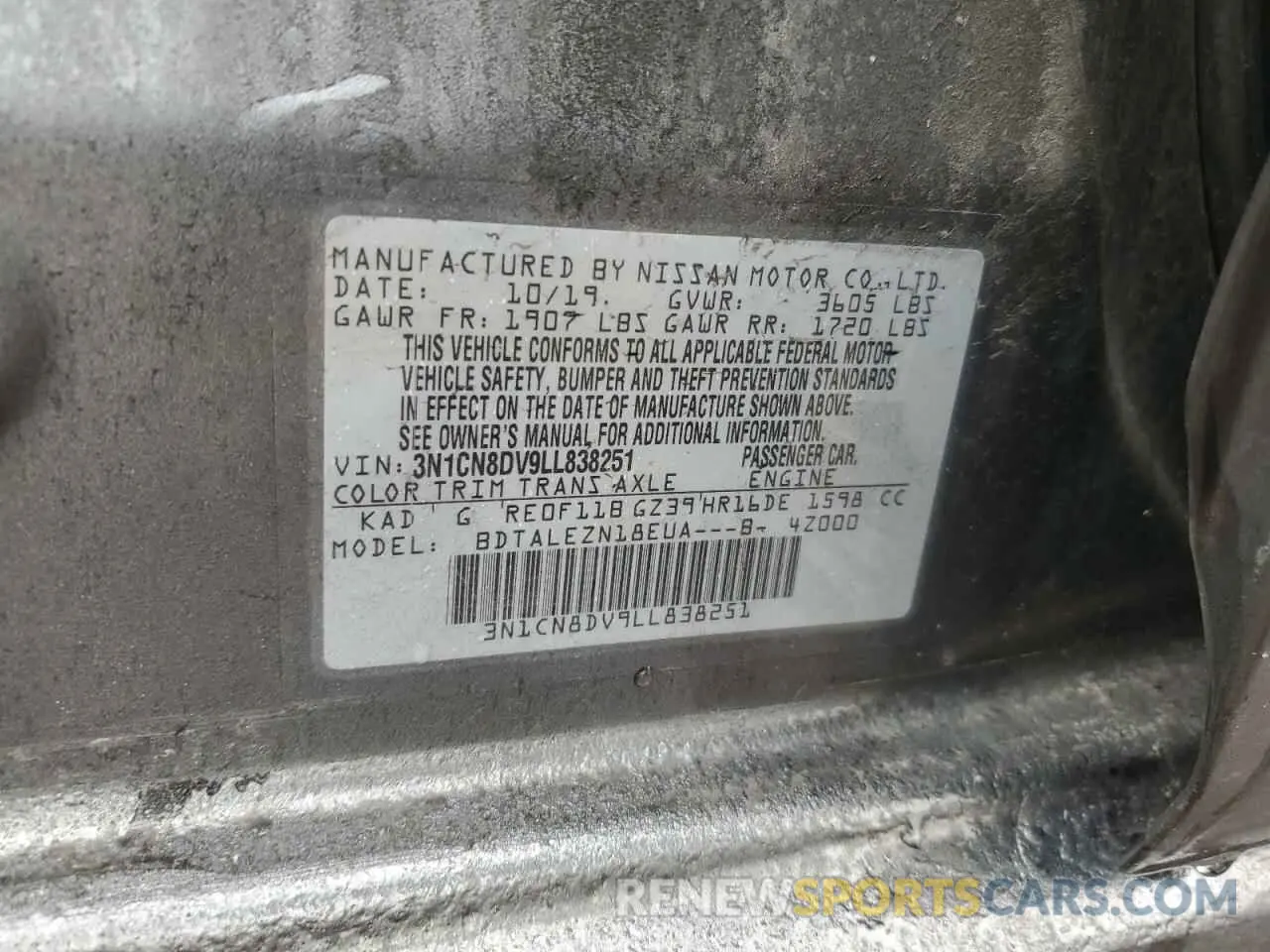 12 Photograph of a damaged car 3N1CN8DV9LL838251 NISSAN VERSA 2020