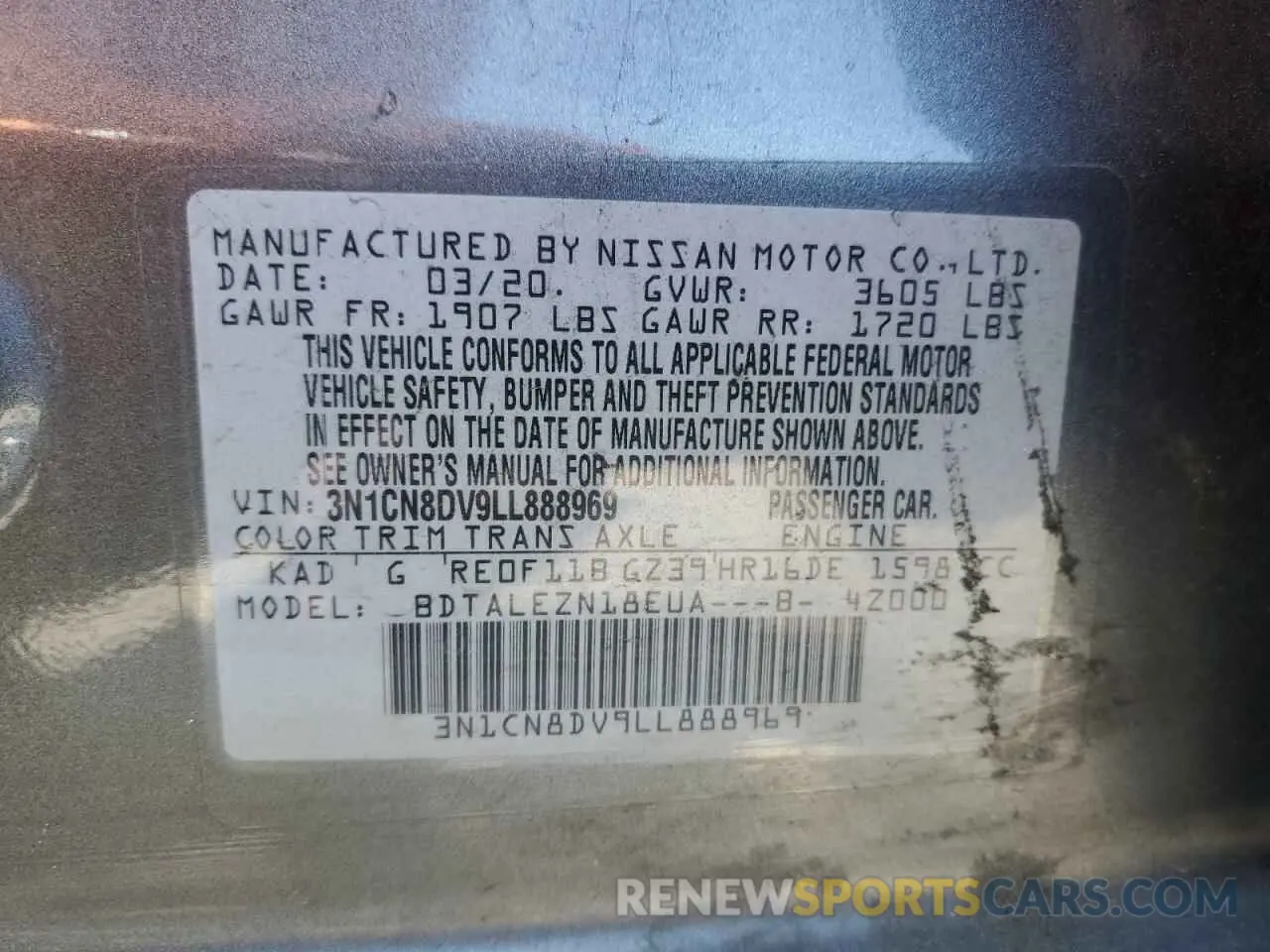 14 Photograph of a damaged car 3N1CN8DV9LL888969 NISSAN VERSA 2020