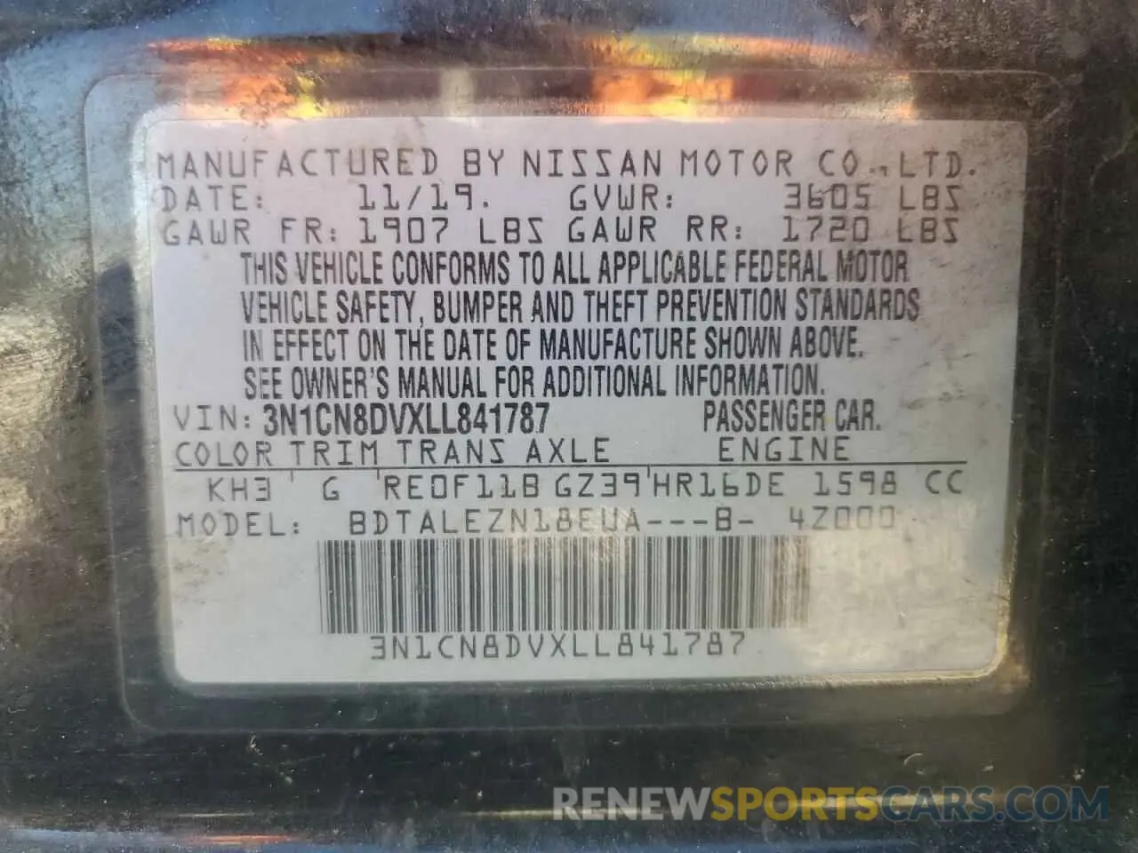 14 Photograph of a damaged car 3N1CN8DVXLL841787 NISSAN VERSA 2020
