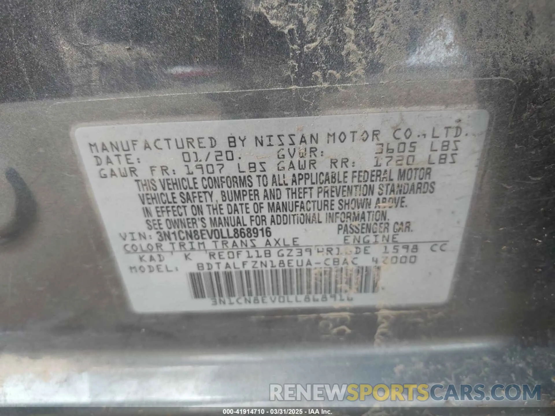 9 Photograph of a damaged car 3N1CN8EV0LL868916 NISSAN VERSA 2020