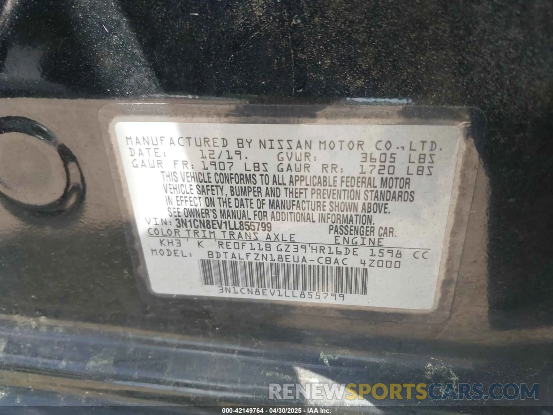 9 Photograph of a damaged car 3N1CN8EV1LL855799 NISSAN VERSA 2020