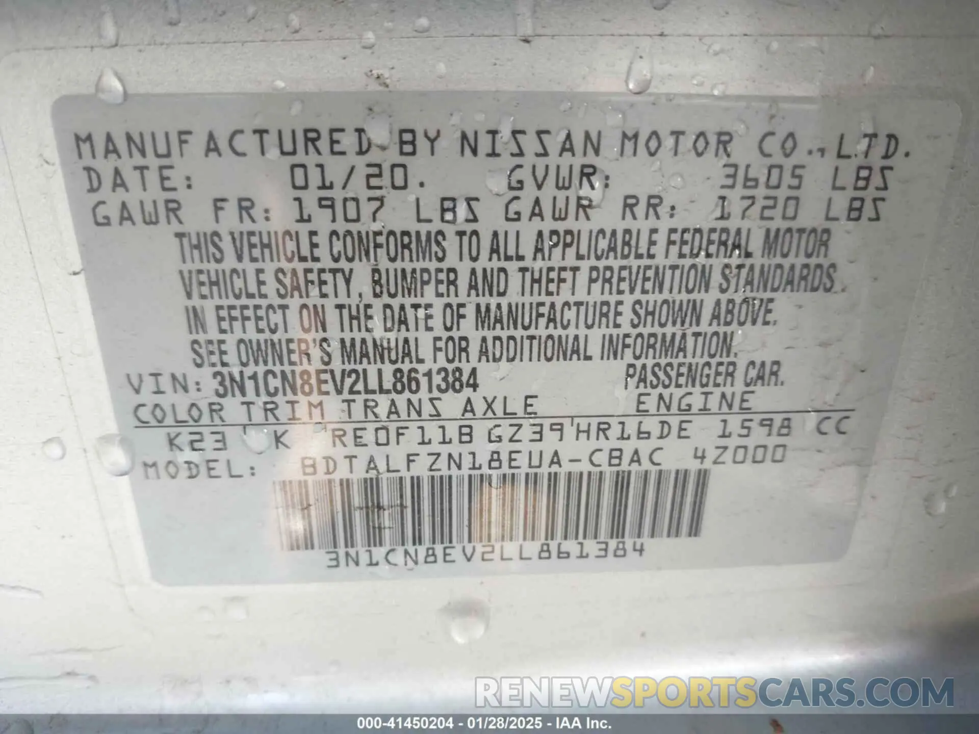 9 Photograph of a damaged car 3N1CN8EV2LL861384 NISSAN VERSA 2020