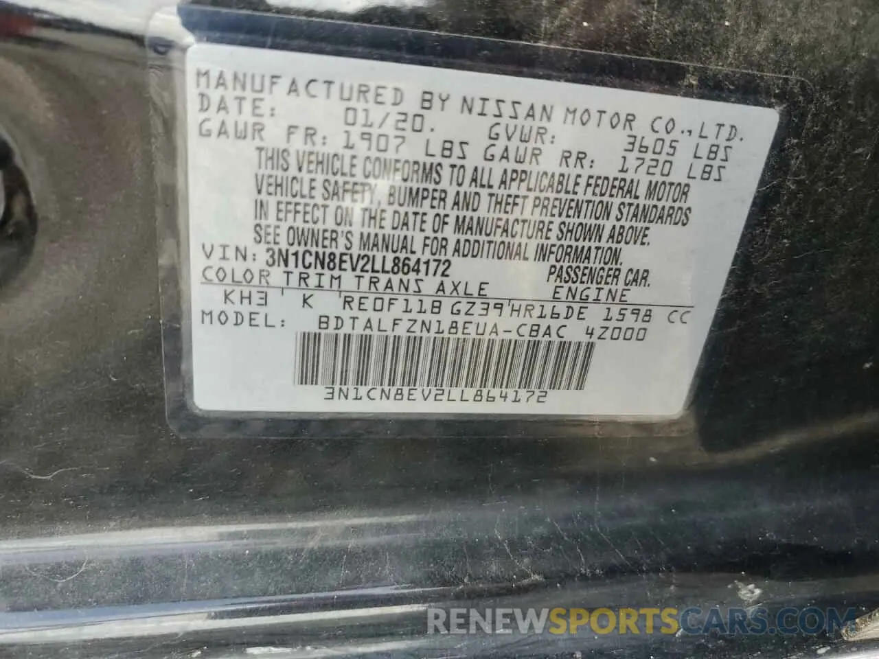 12 Photograph of a damaged car 3N1CN8EV2LL864172 NISSAN VERSA 2020