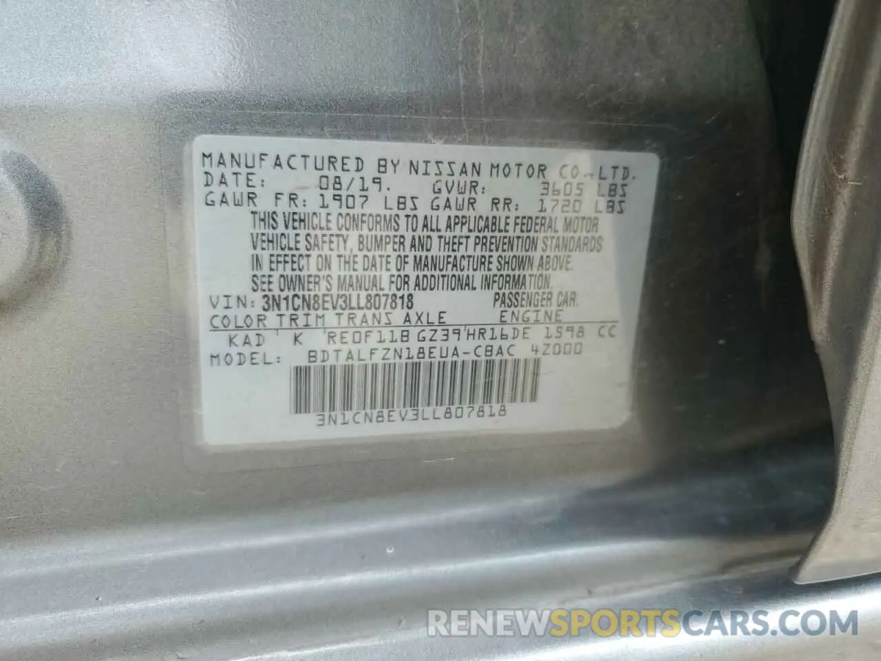 12 Photograph of a damaged car 3N1CN8EV3LL807818 NISSAN VERSA 2020