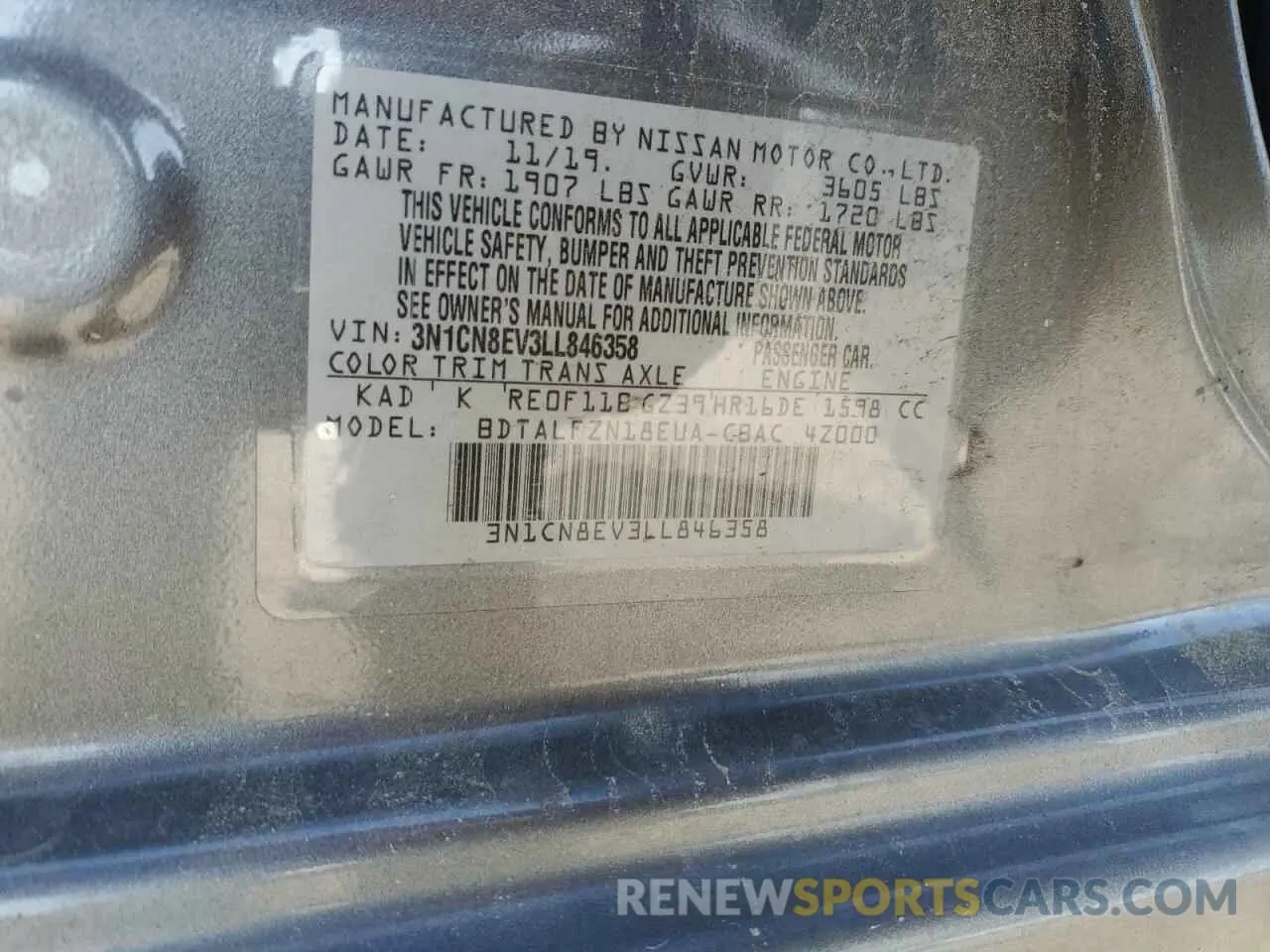 12 Photograph of a damaged car 3N1CN8EV3LL846358 NISSAN VERSA 2020