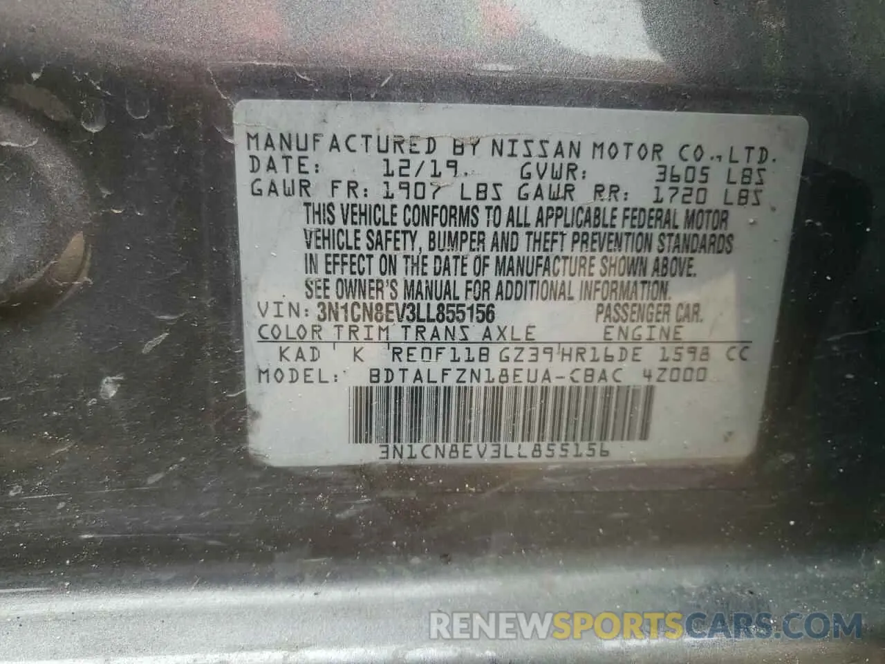 12 Photograph of a damaged car 3N1CN8EV3LL855156 NISSAN VERSA 2020