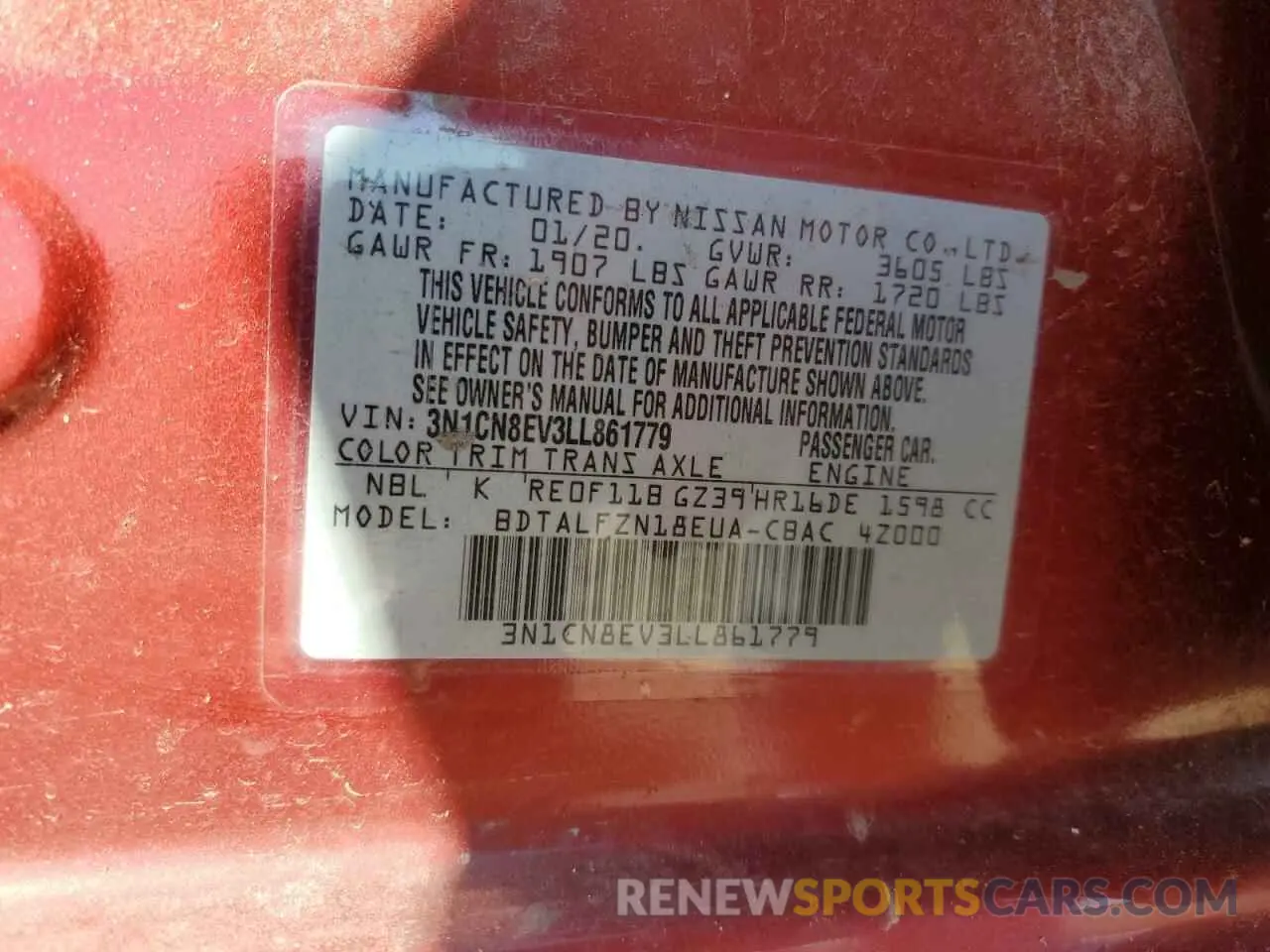 15 Photograph of a damaged car 3N1CN8EV3LL861779 NISSAN VERSA 2020