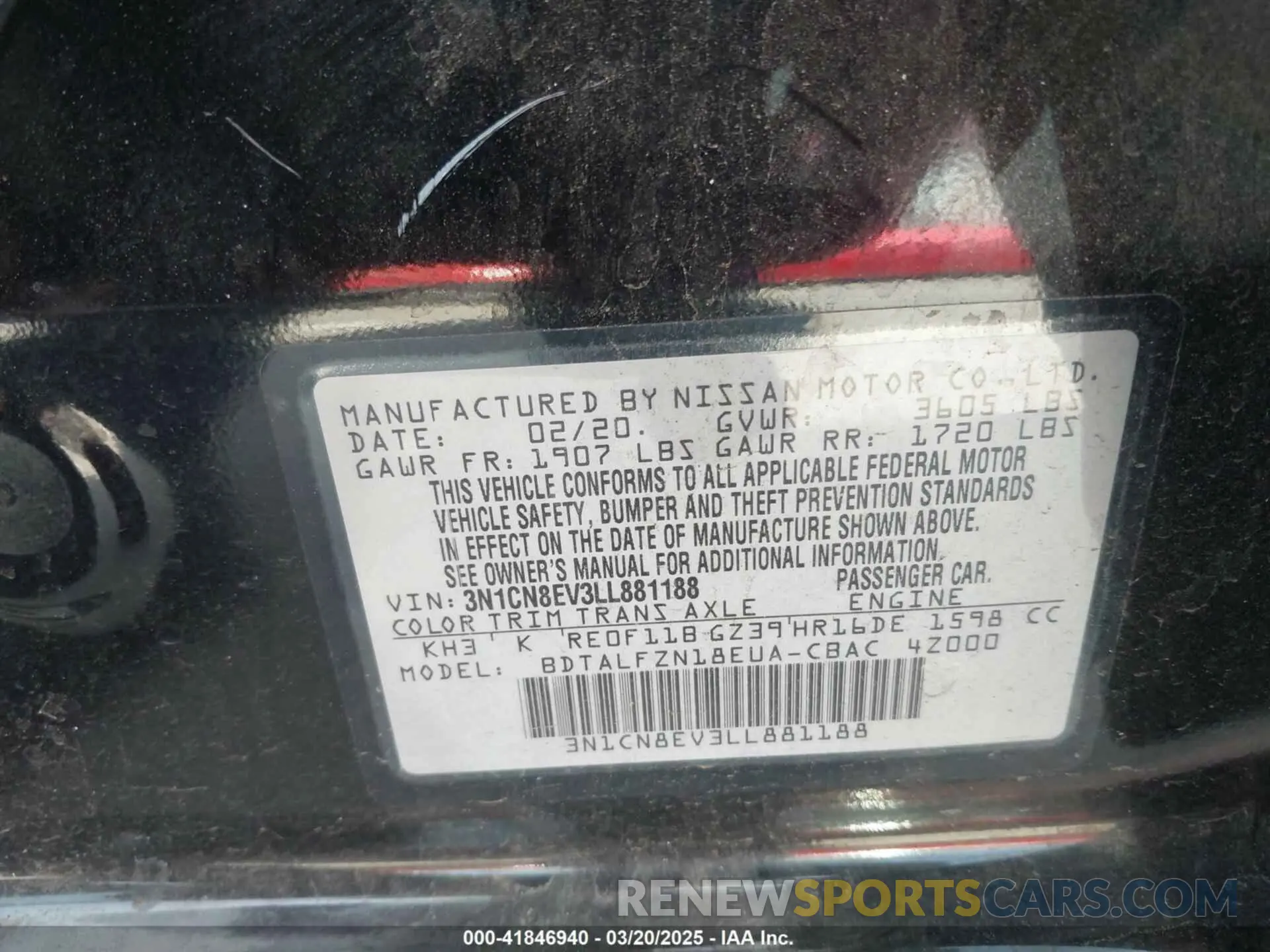 9 Photograph of a damaged car 3N1CN8EV3LL881188 NISSAN VERSA 2020