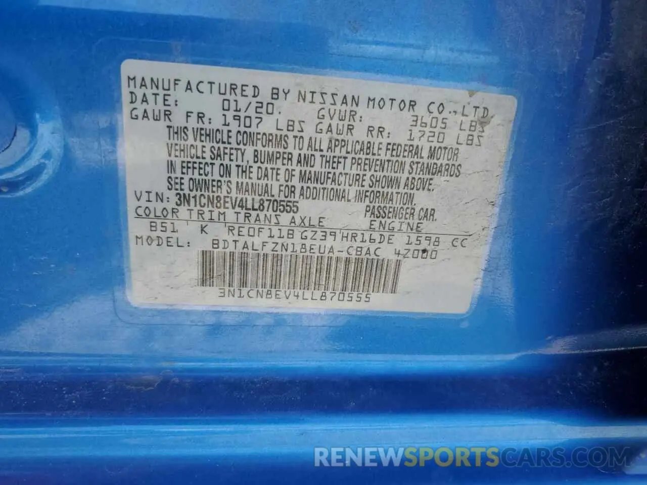 13 Photograph of a damaged car 3N1CN8EV4LL870555 NISSAN VERSA 2020