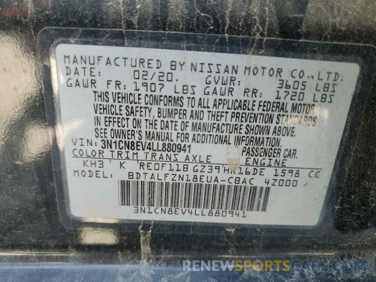 12 Photograph of a damaged car 3N1CN8EV4LL880941 NISSAN VERSA 2020