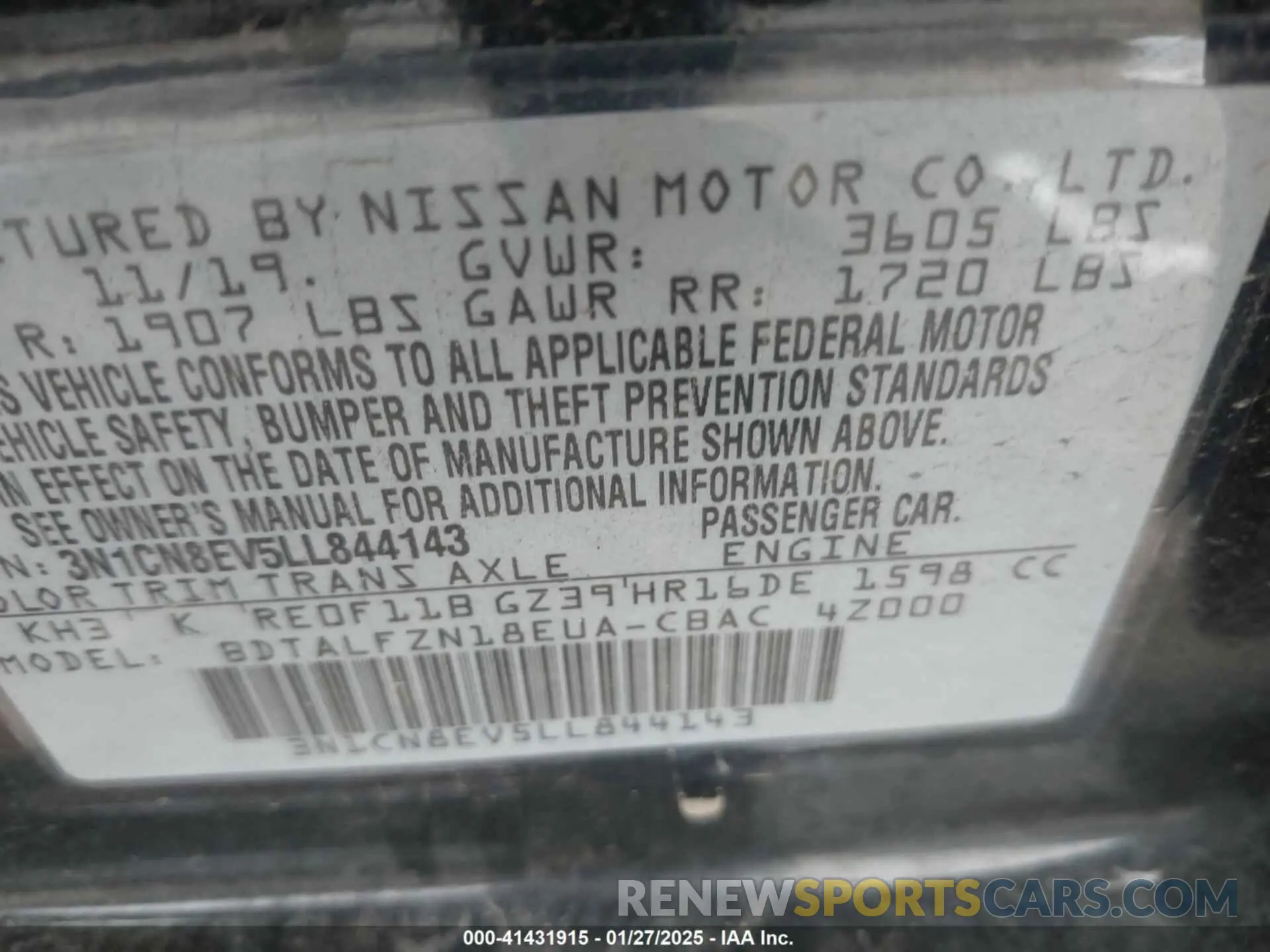 9 Photograph of a damaged car 3N1CN8EV5LL844143 NISSAN VERSA 2020