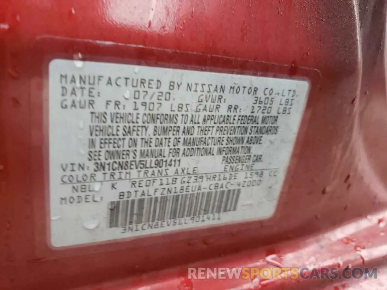 12 Photograph of a damaged car 3N1CN8EV5LL901411 NISSAN VERSA 2020