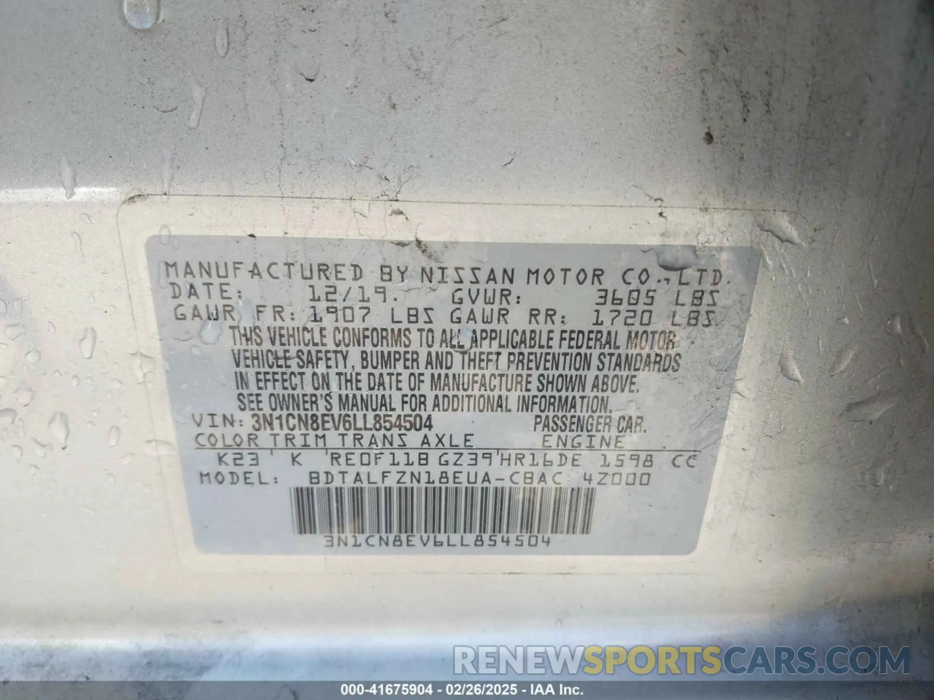 9 Photograph of a damaged car 3N1CN8EV6LL854504 NISSAN VERSA 2020