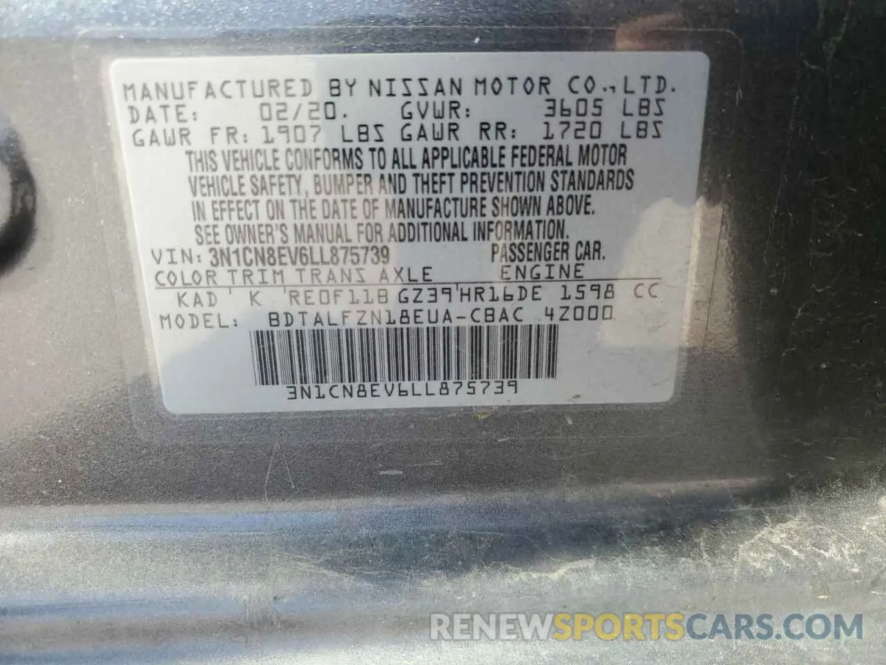 12 Photograph of a damaged car 3N1CN8EV6LL875739 NISSAN VERSA 2020