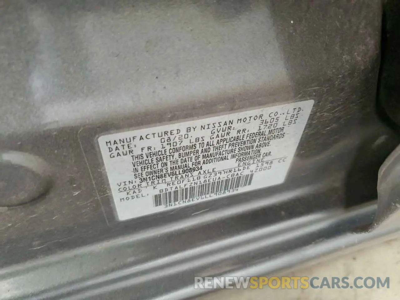 12 Photograph of a damaged car 3N1CN8EV6LL908934 NISSAN VERSA 2020