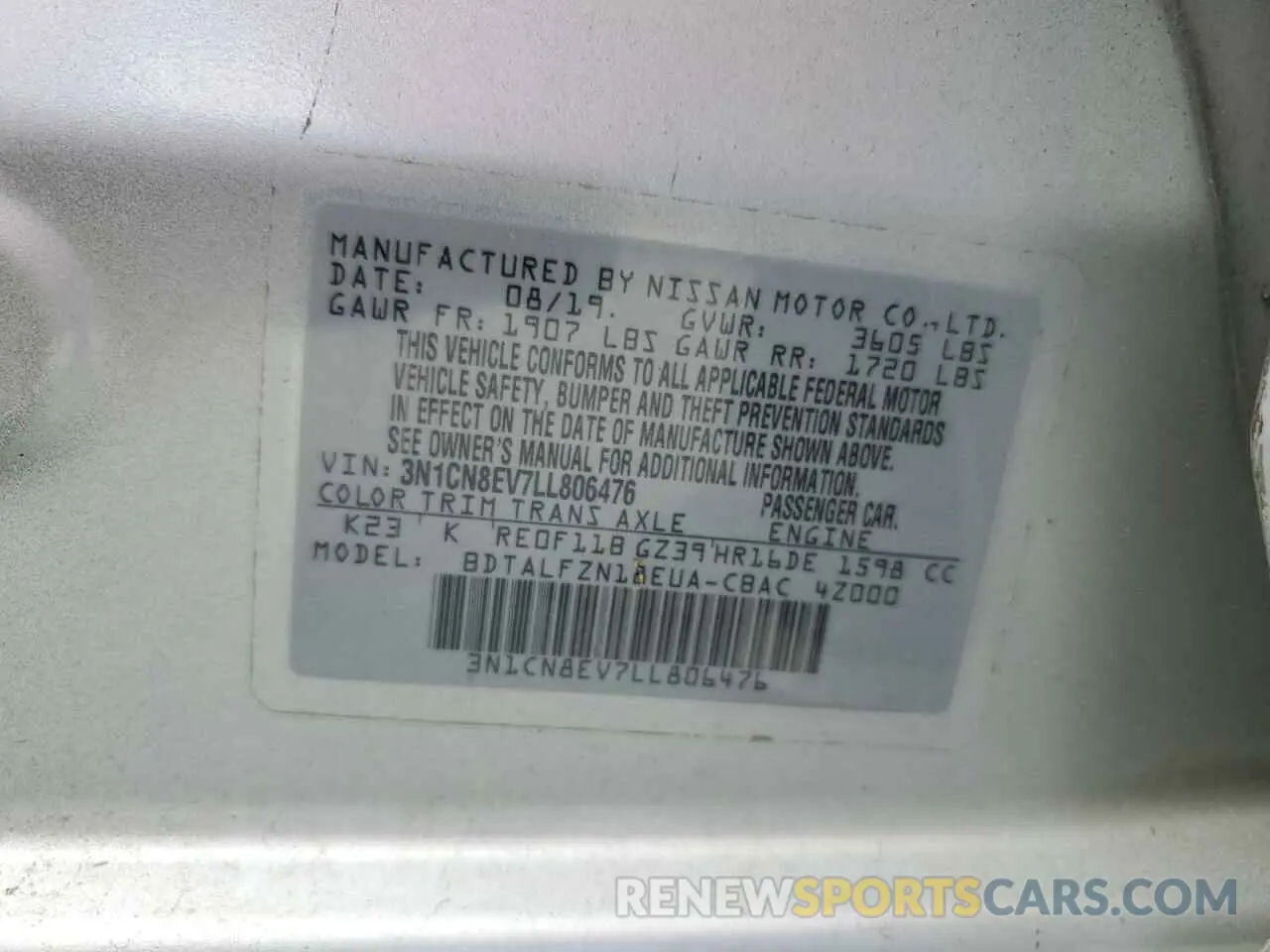 12 Photograph of a damaged car 3N1CN8EV7LL806476 NISSAN VERSA 2020