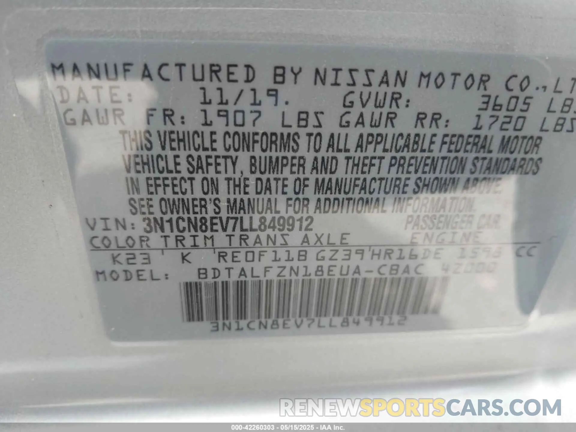 9 Photograph of a damaged car 3N1CN8EV7LL849912 NISSAN VERSA 2020