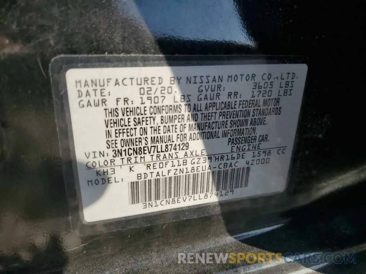 14 Photograph of a damaged car 3N1CN8EV7LL874129 NISSAN VERSA 2020