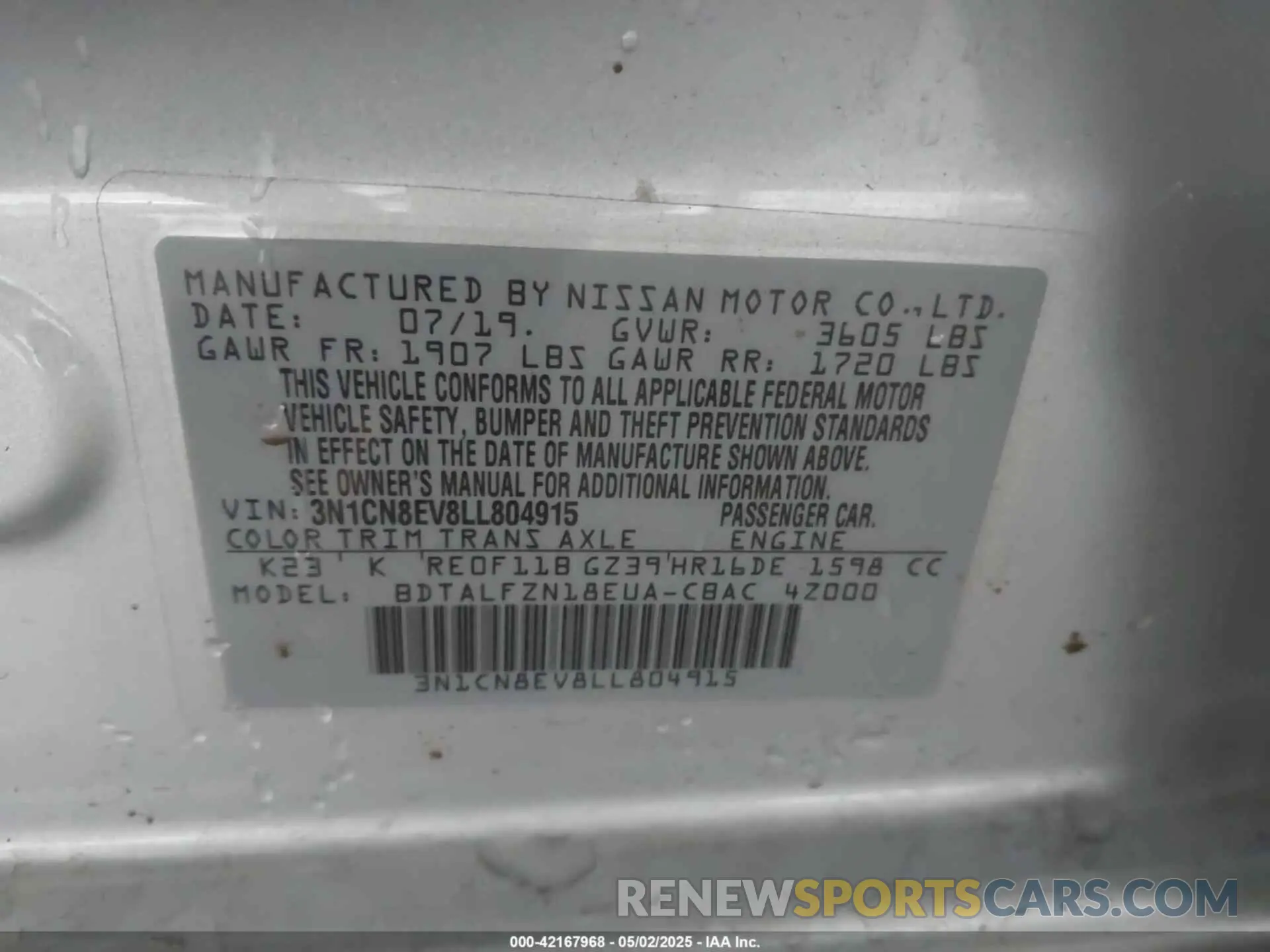 9 Photograph of a damaged car 3N1CN8EV8LL804915 NISSAN VERSA 2020