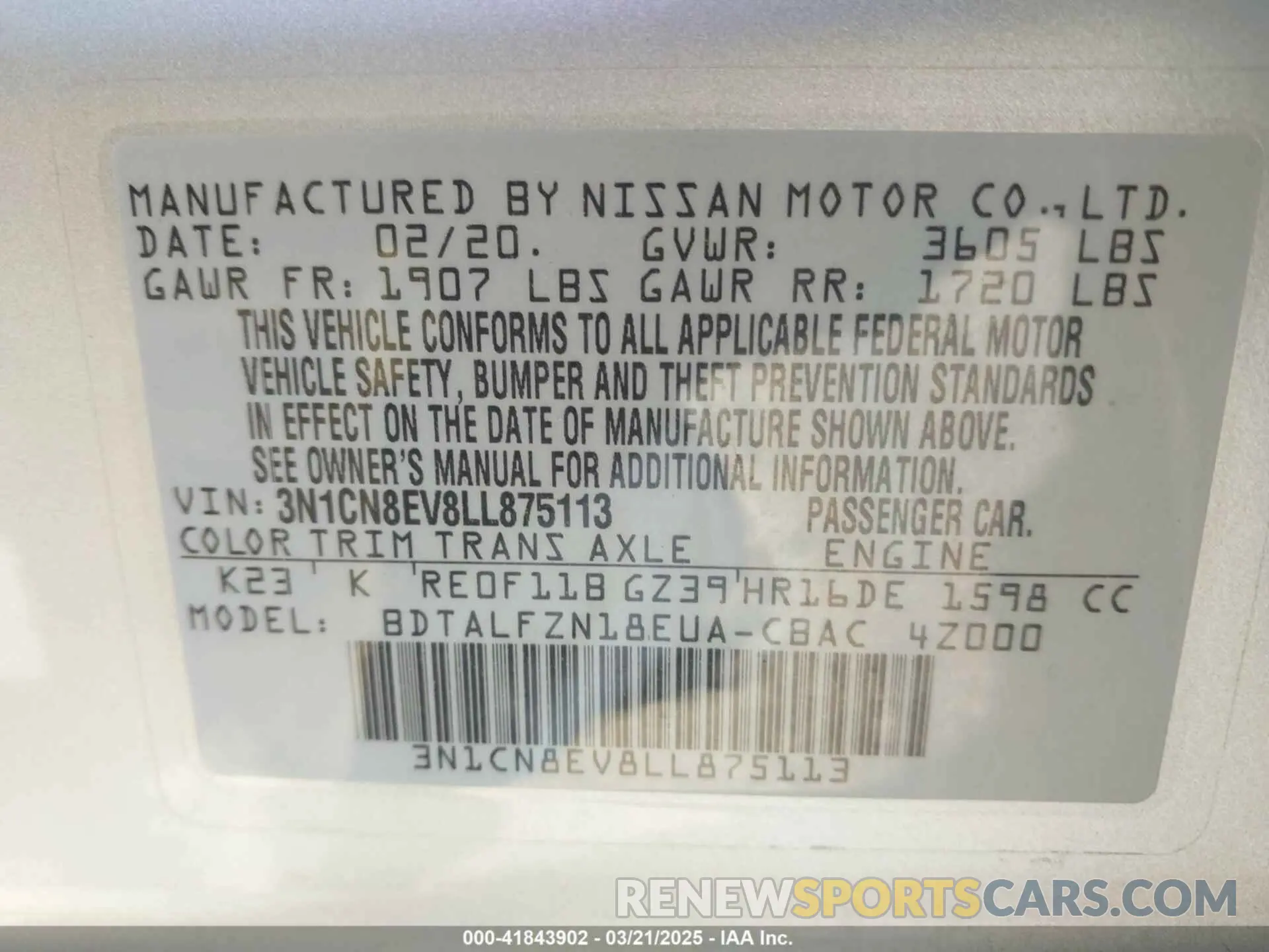 9 Photograph of a damaged car 3N1CN8EV8LL875113 NISSAN VERSA 2020
