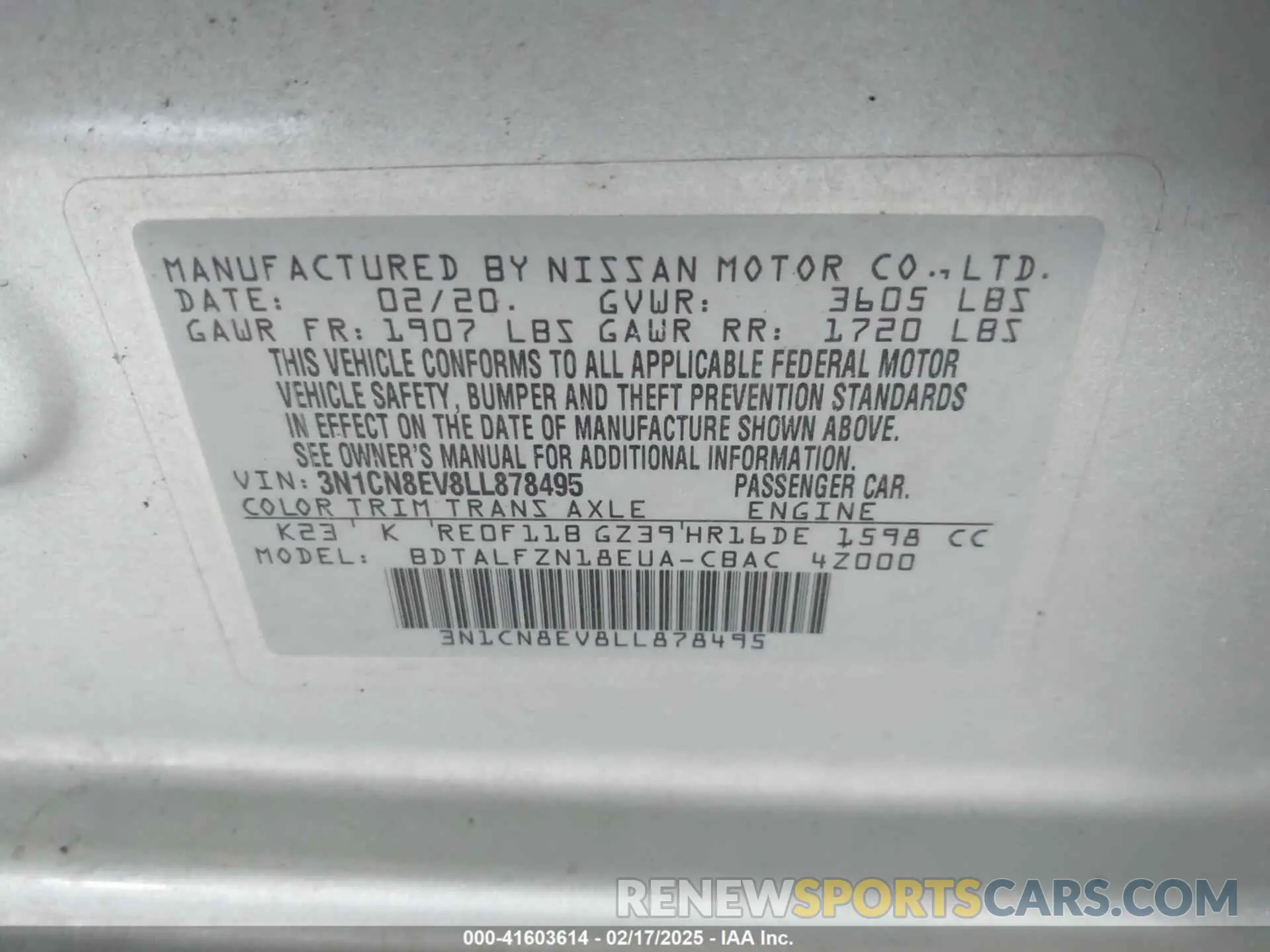 9 Photograph of a damaged car 3N1CN8EV8LL878495 NISSAN VERSA 2020
